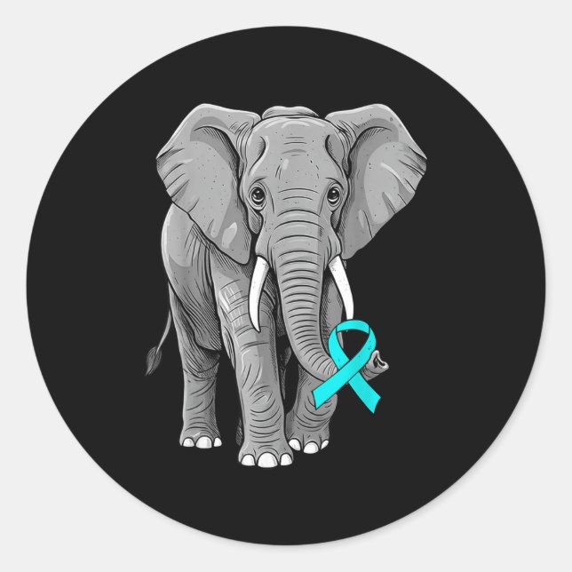Adesivo Redondo Cervical Cancer Awareness Elephant Ribbon Teal Men (Frente)
