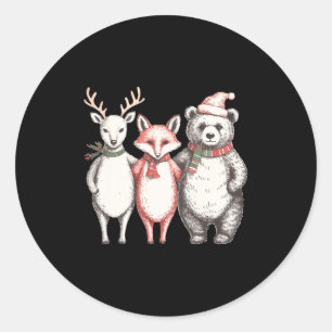 Adesivo Redondo Cervo Festivo, Raposa, Urso Retrô Cottagecore Vint