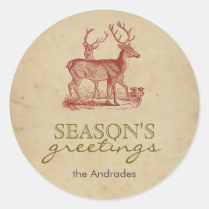 Adesivo Redondo Cervos do natal vintage dos cumprimentos da