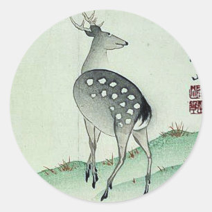 Adesivo Redondo Cervos no outono Ukiyoe