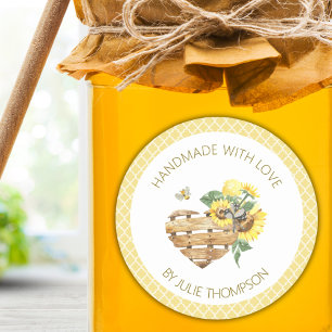 Adesivo Redondo Cesta Cardíaca e Honeycomb 🌻 Mel Personalizado