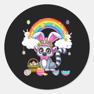 Adesivo Redondo Cesta De Ovos De Páscoa Bunny Lemur Ra Colorida