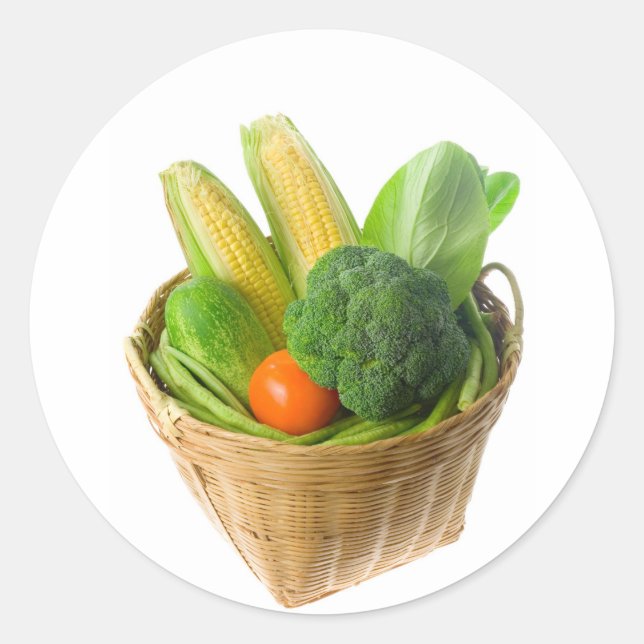 Adesivo Redondo Cesto de produtos hortícolas (Frente)