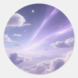 Adesivo Redondo Céu Aurora Nuvens Estrelas Sonho Roxo