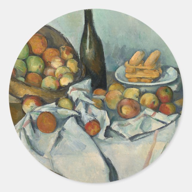 Adesivo Redondo Cezanne Basket Apple Impressionismo Arte (Frente)