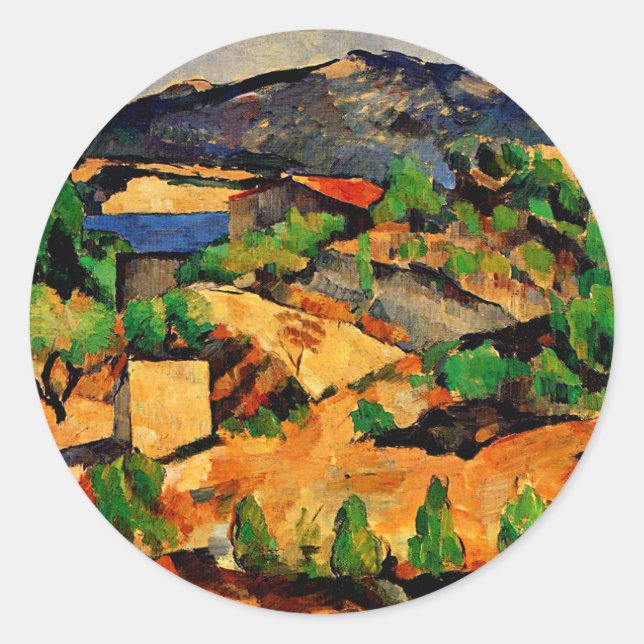 Adesivo Redondo Cezanne - Montanhas vistas na Praça Estaque (Frente)