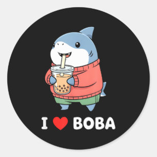 Adesivo Redondo Chá Boba de Tubarão Kawaii Fofo Amante de Chá de B