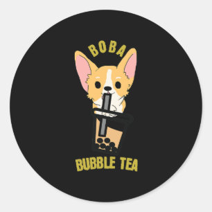 Adesivo Redondo Chá Boba Milk Tea Anime Corgi
