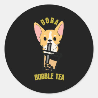 Adesivo Redondo Chá Boba Milk Tea Anime Corgi