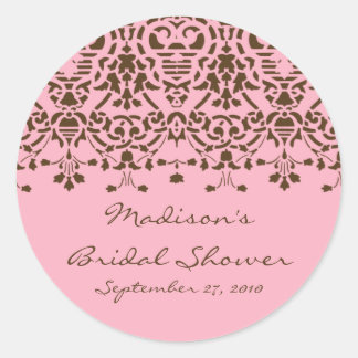 Adesivo Redondo Chá cor-de-rosa e castanho Damask Brier Sticker