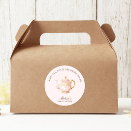 Adesivo Redondo Chá da Manhã Rosa Pastel Dourado Chá de Noiva