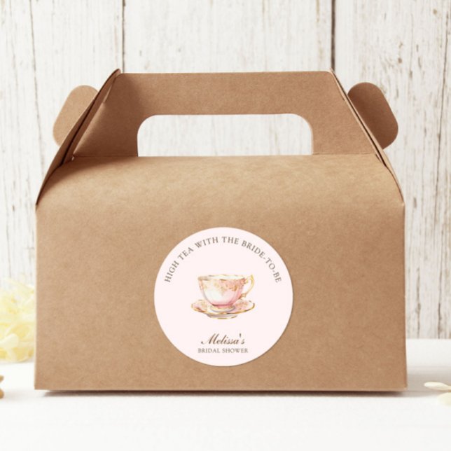 Adesivo Redondo Chá da Manhã Rosa Pastel Dourado Chá de Noiva (Criador carregado)