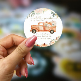 Adesivo Redondo Chá de Bebê Abóbora Moderno Minimalista Outono Neu