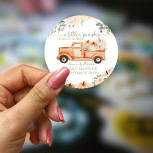 Adesivo Redondo Chá de Bebê Abóbora Moderno Minimalista Outono Neu
