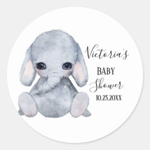 Adesivo Redondo Chá de Bebê Aquarela de Elefante Personalizado Fof