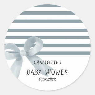 Adesivo Redondo Chá de Bebê Arco-íris de Aquarela Azul Empoeirado 