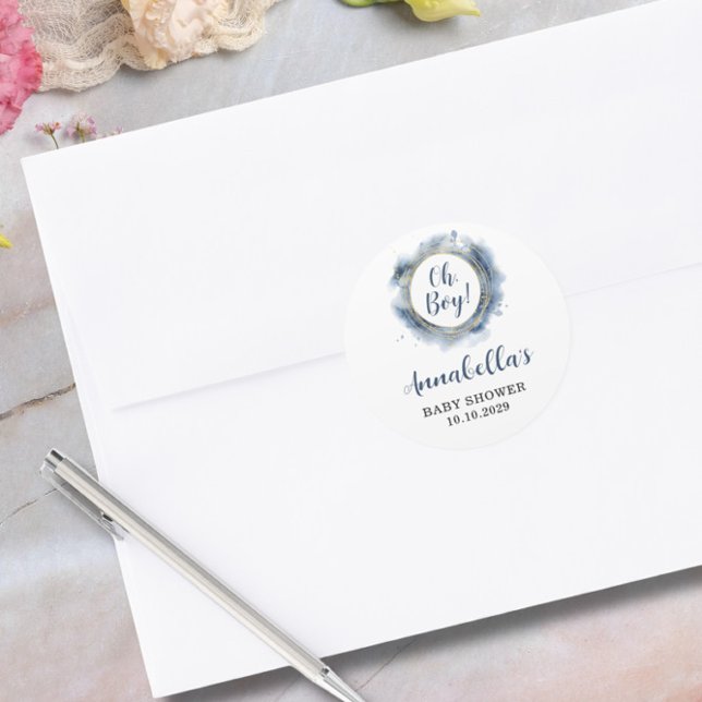 Adesivo Redondo Chá de Bebê Azul para Menino (Criador carregado)