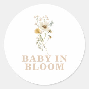 Adesivo Redondo Chá de Bebê Baby in Bloom Flor Silvestre Elegante 