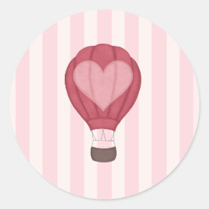 Adesivo Redondo Chá de Bebê Balão de Ar Quente Rosa Pastel