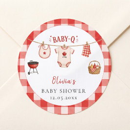 Adesivo Redondo Chá de Bebê BBQ Rustico Xadrez Vermelho