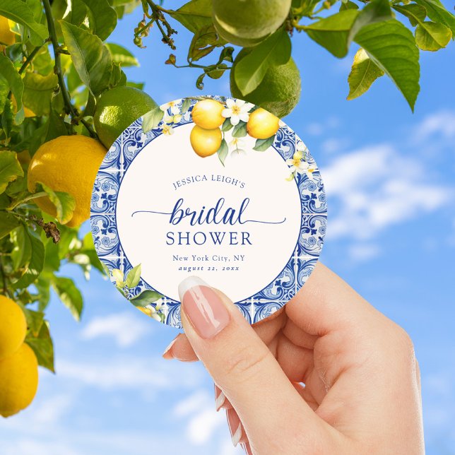 Adesivo Redondo Chá de Bebê Blue Mediterranean Lemons (Criador carregado)