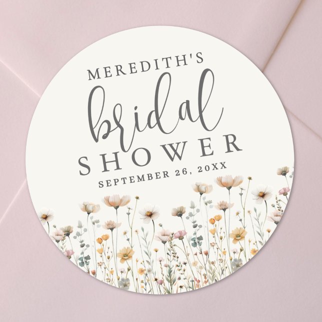 Adesivo Redondo Chá de Bebê Bohemiano com Flores Silvestres (Boho Wildflower Bridal Shower Classic Round Sticker )