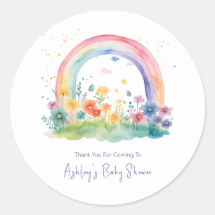 Adesivo Redondo Chá de Bebê Boho Cores do Arco-íris de Flores Silv