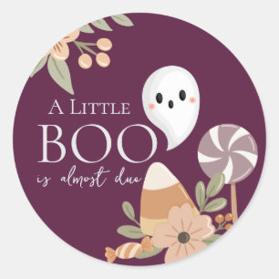 Adesivo Redondo Chá de Bebê Boho Halloween Fantasma Fofo Ameixa Ro