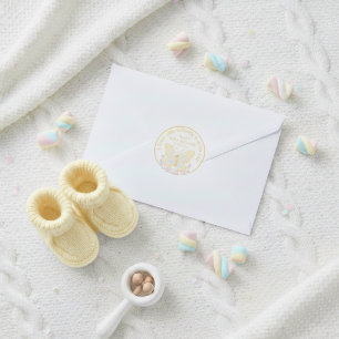 Adesivo Redondo Chá de Bebê Borboleta Amarela Doce Marshmallow