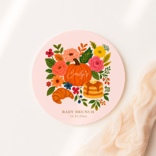 Adesivo Redondo Chá de Bebê Brunch Abobrinha Rosa
