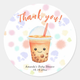 Adesivo Redondo Chá de Bebê Bubble Tea Aquarela Obrigado