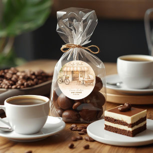 Adesivo Redondo Chá de Bebê Café Bebe Neutro Elegante Marrom