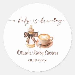 Adesivo Redondo Chá de Bebê Café, o Bebê Está Chegando
