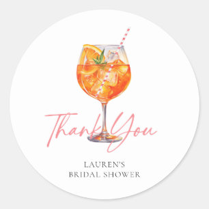Adesivo Redondo Chá de Bebê com Aperol Spritz em Aquarela Obrigada