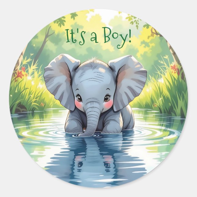 Adesivo Redondo Chá de Bebê com Tema de Elefante Bebê (Frente)