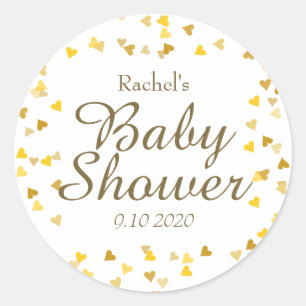 Adesivo Redondo Chá de Bebê Corações de Amor Dourado / Sprinkle /