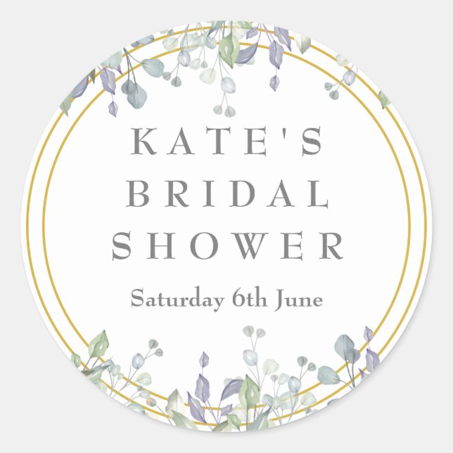 Adesivo Redondo Chá de Bebê da Noiva de Sage e Lilac Pasture (Frente)