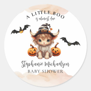 Adesivo Redondo Chá de Bebê da Vaca do Halloween Pequeno Boo
