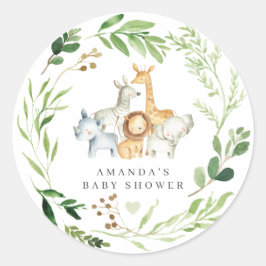 Adesivo Redondo Chá de Bebê de Animais da Savana