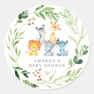 Adesivo Redondo Chá de Bebê de Animais da Savana