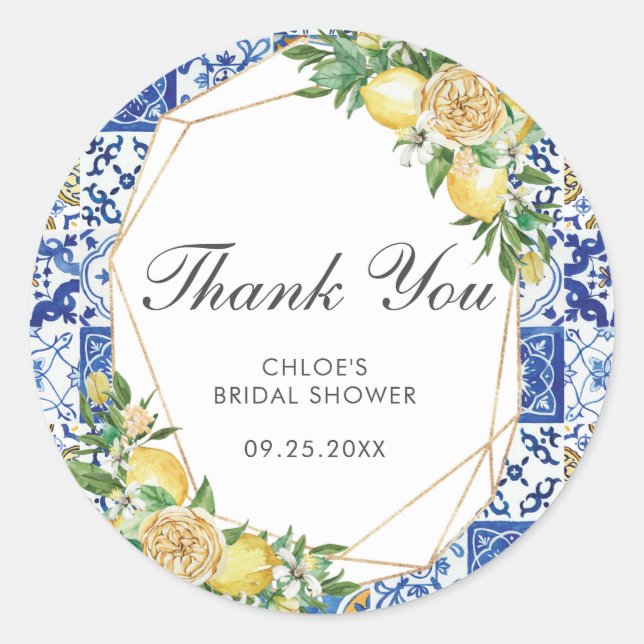 Adesivo Redondo Chá de Bebê de Aniversário Limão Mediterrâneo Nupc (Frente)