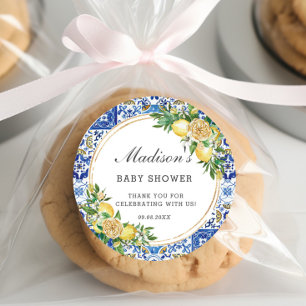 Adesivo Redondo Chá de Bebê de Aniversário Mediterrâneo com Limão 