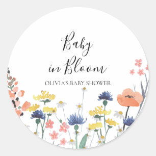 Adesivo Redondo Chá de bebê de bebê em flor de flores silvestres