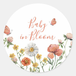 Adesivo Redondo Chá de bebê de bebê em flor de flores silvestres