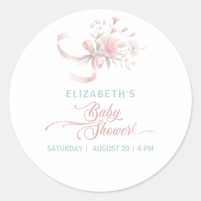 Adesivo Redondo Chá de Bebê de Buquê de Flores em Aquarela Elegant (Frente)