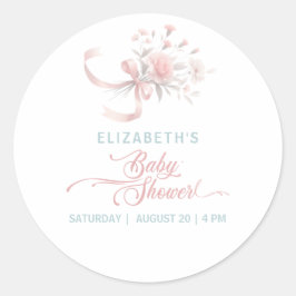 Adesivo Redondo Chá de Bebê de Buquê de Flores em Aquarela Elegant