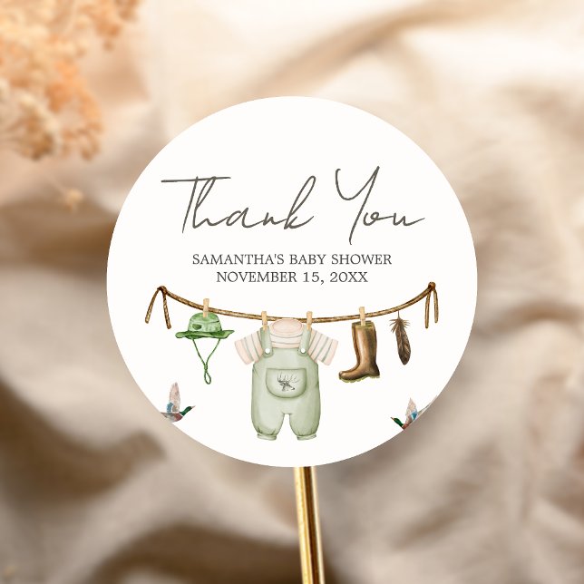 Adesivo Redondo Chá de Bebê de Caça ao Pato (Little Hunter Duck Baby Shower Sticker)