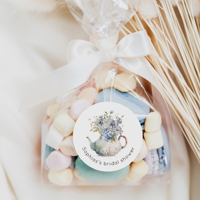 Adesivo Redondo Chá de bebê de chuveiro nupcial Hortênsias azuis (Criador carregado)