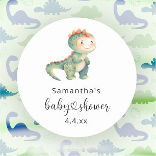 Adesivo Redondo Chá de bebê de dinossauro menino aquarela