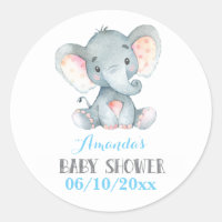 Chá de Bebê de Elefante Menino Azul e Cinza